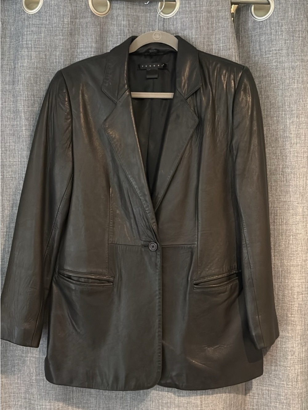 Vintage 90s Tesori Women's Black Leather Blazer Jacket Size Medium
